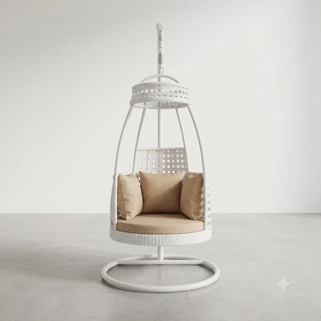The Royal Pavilion Single Hanging Swing Chair With Stand & Cushion - Arsh Furniture — Model AE-83
