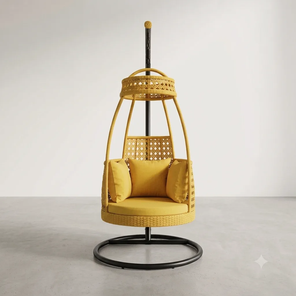 The Royal Pavilion Single Hanging Swing Chair With Stand & Cushion - Arsh Furniture — Model AE-83