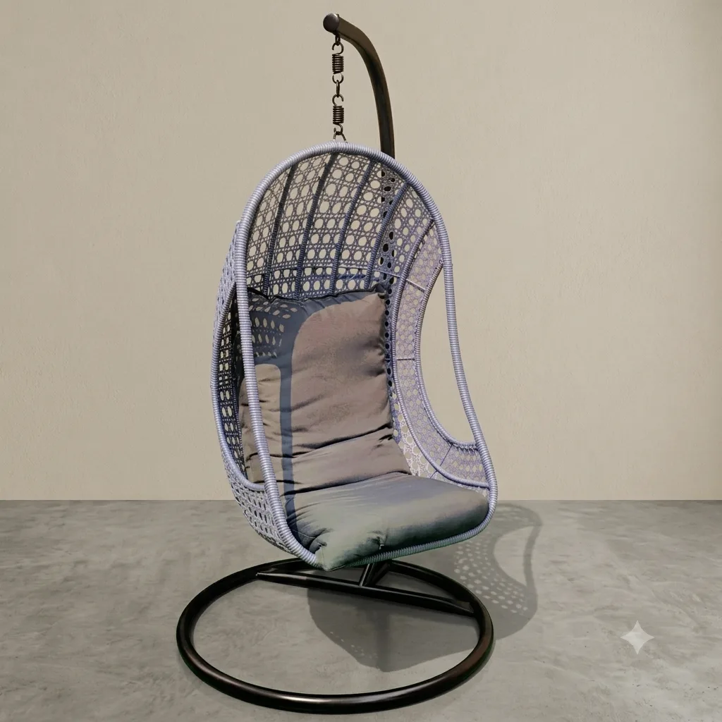 Hanging Swing Basket Egg Chair With Stand & Cushion (Silver) - Arsh Furniture