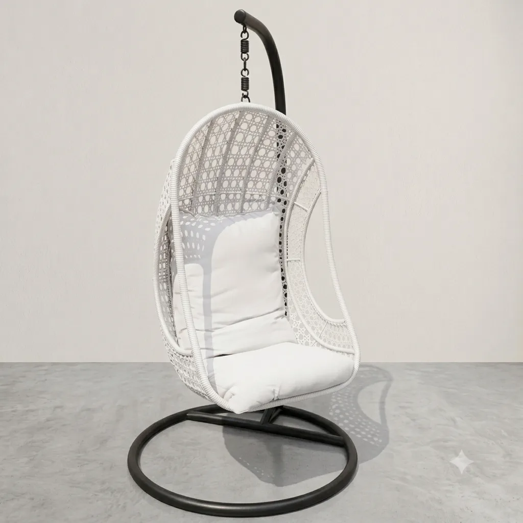 Hanging Swing Basket Egg Chair With Stand & Cushion (Silver) - Arsh Furniture  — Model AE-82