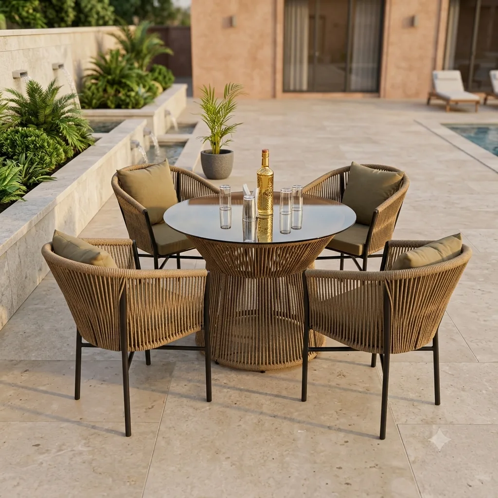 5 Piece Outdoor Patio Premium Woven Rope Dining Set -Arsh Furniture