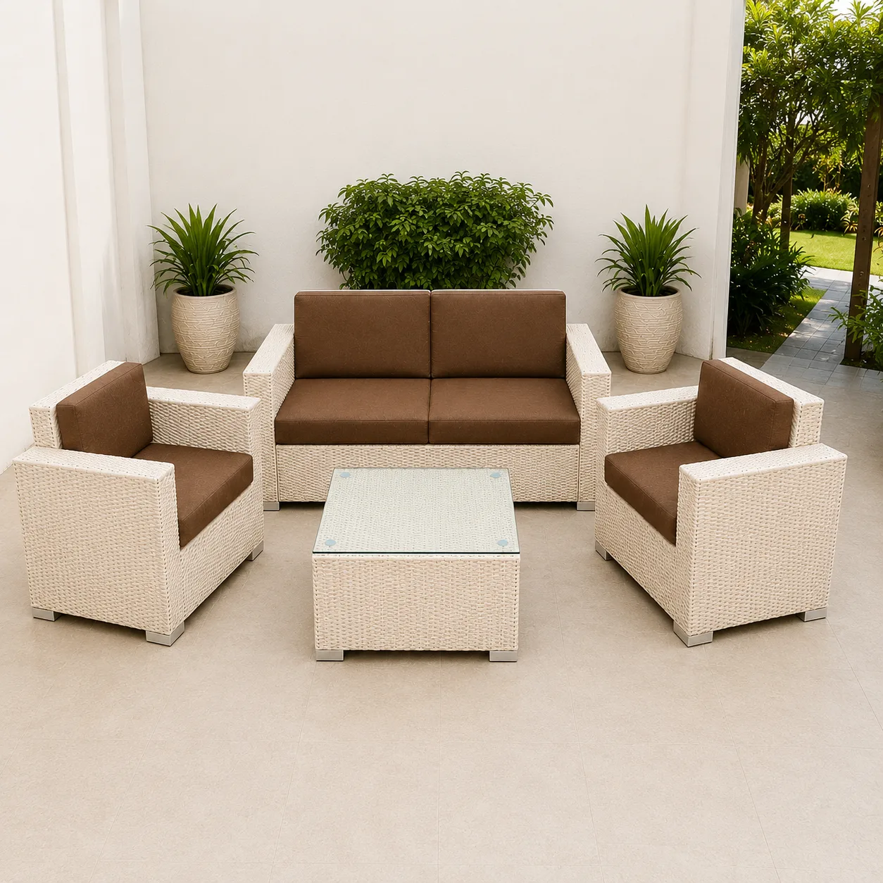 4-Seater Outdoor Rattan/ Wicker Sofa Set Box Design With Table - Arsh Furniture — Model AE-86