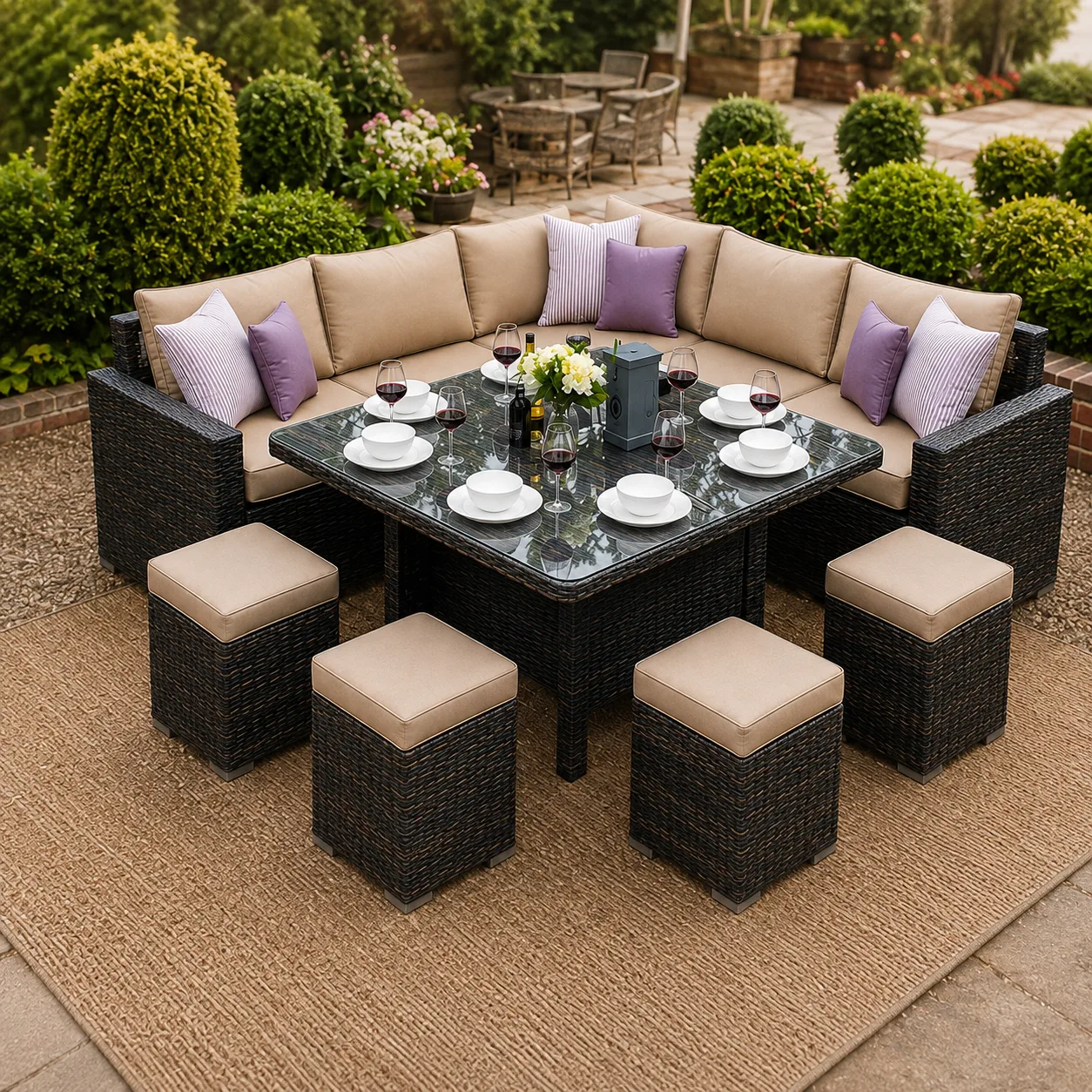 11- Seater L- Shape Outdoor Rattan Wicker Sofa Set With 4 Side Table & Center Table - Arsh Furniture — Model AE-87