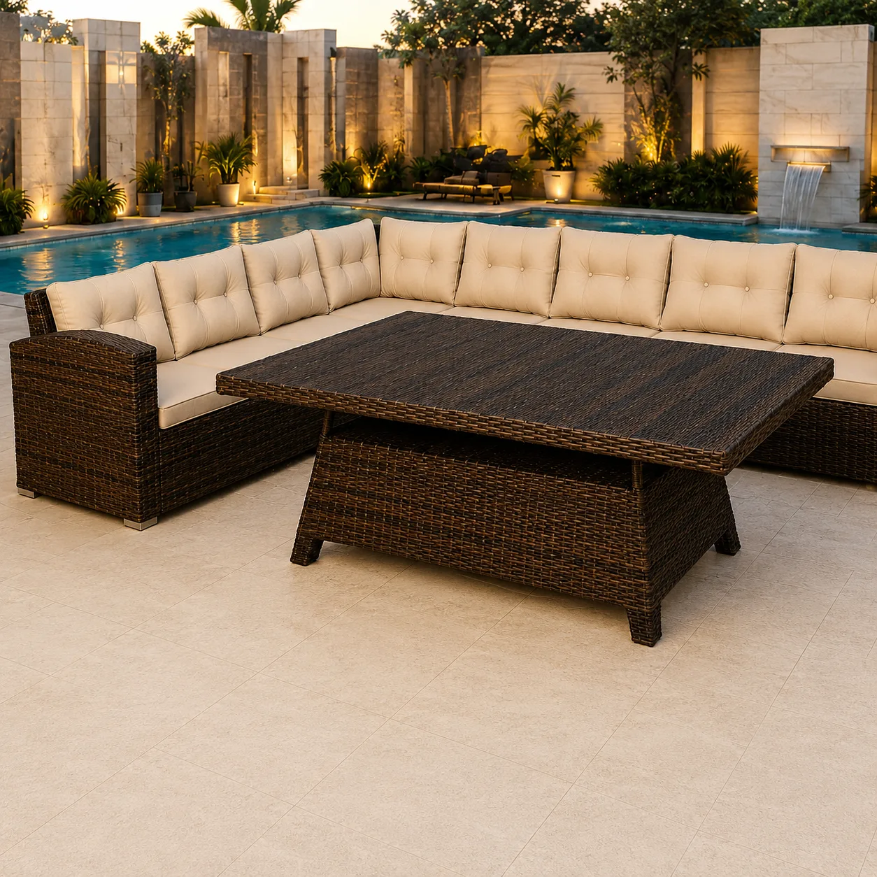 9-Seater L -Shape Outdoor Rattan Wicker Sofa Set With Center Table - Arsh Furniture