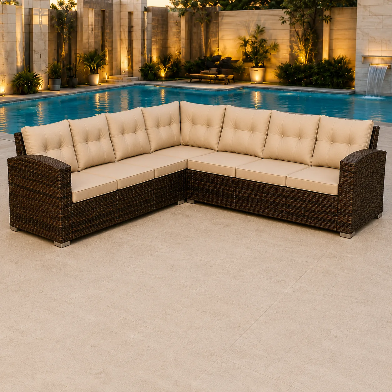 9-Seater L -Shape Outdoor Rattan Wicker Sofa Set With Center Table - Arsh Furniture  — Model AE-86