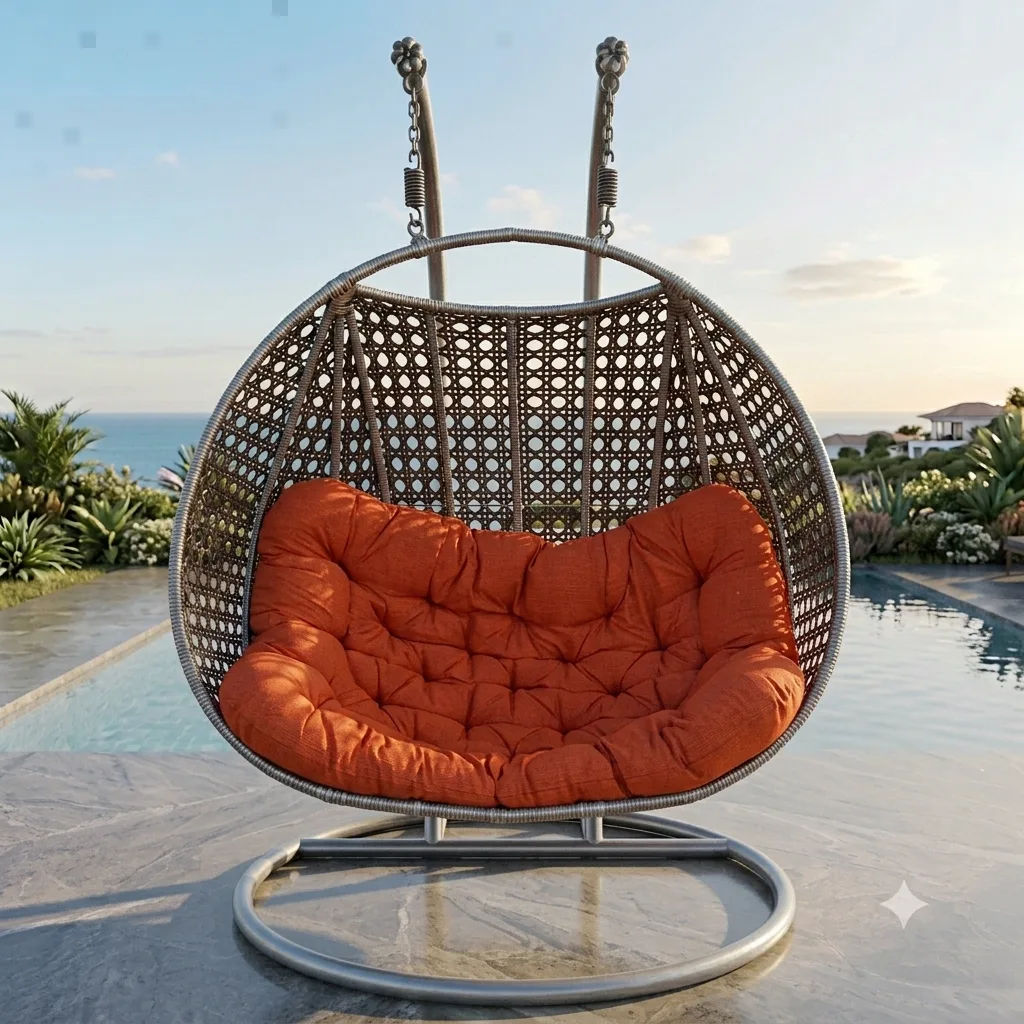 2 Seater Outdoor & Indoor Rattan Wicker Hanging Egg Swing Chair - Arsh Furniture — Model AE-89