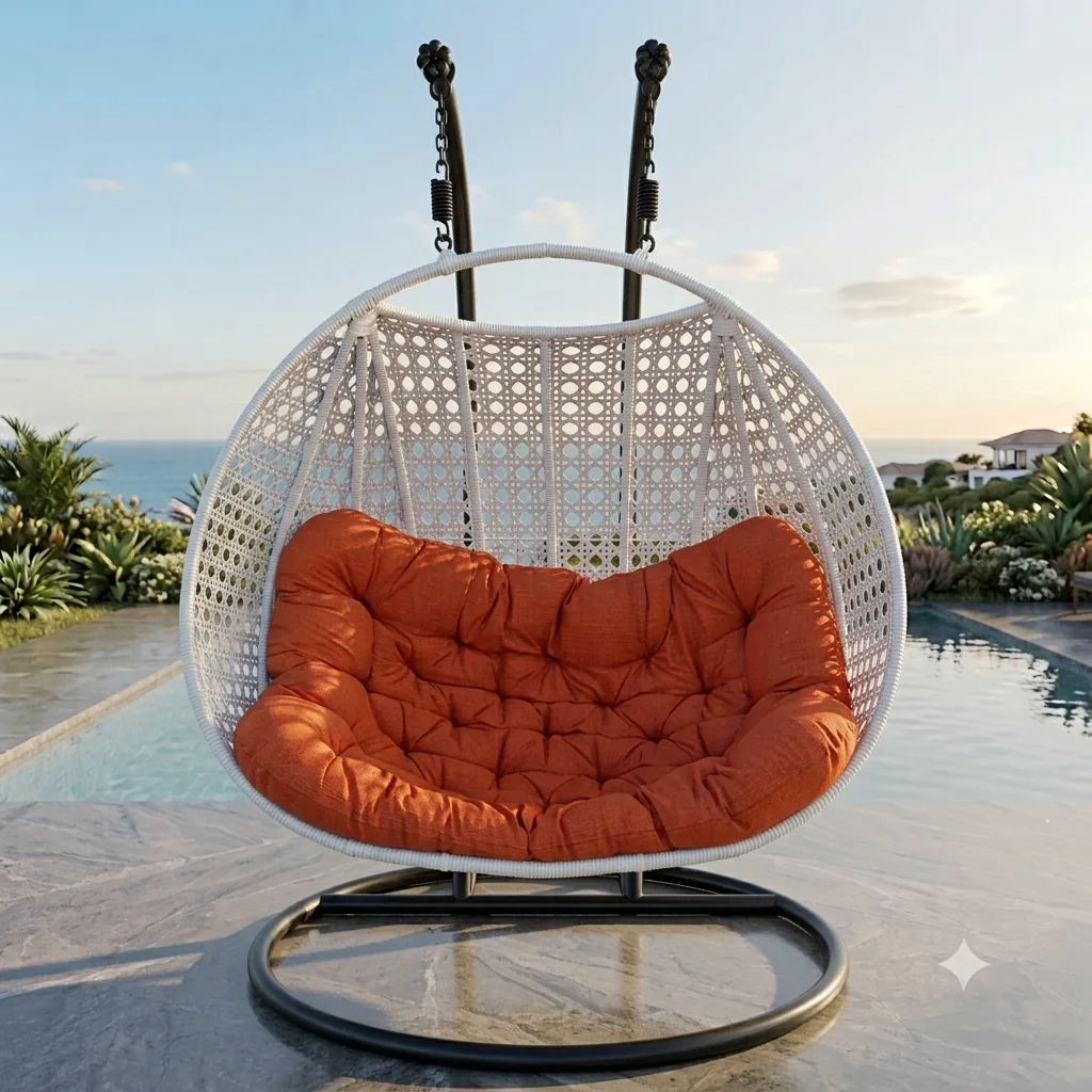 2 Seater Outdoor & Indoor Rattan Wicker Hanging Egg Swing Chair - Arsh Furniture — Model AE-89