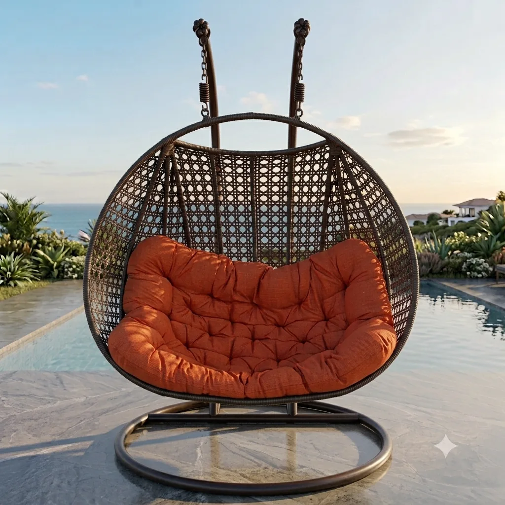 2 Seater Outdoor & Indoor Rattan Wicker Hanging Egg Swing Chair - Arsh Furniture — Model AE-89