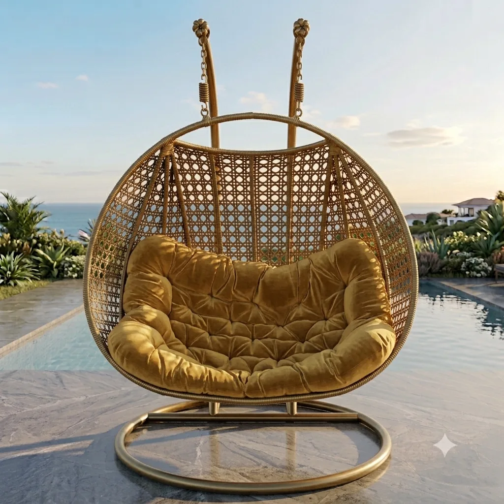 2 Seater Outdoor & Indoor Rattan Wicker Hanging Egg Swing Chair - Arsh Furniture 