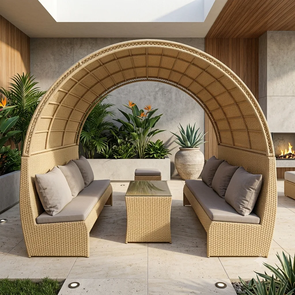 Outdoor Rattan Wicker Arched Canopy Daybed Sofa Set - Arsh Furniture 