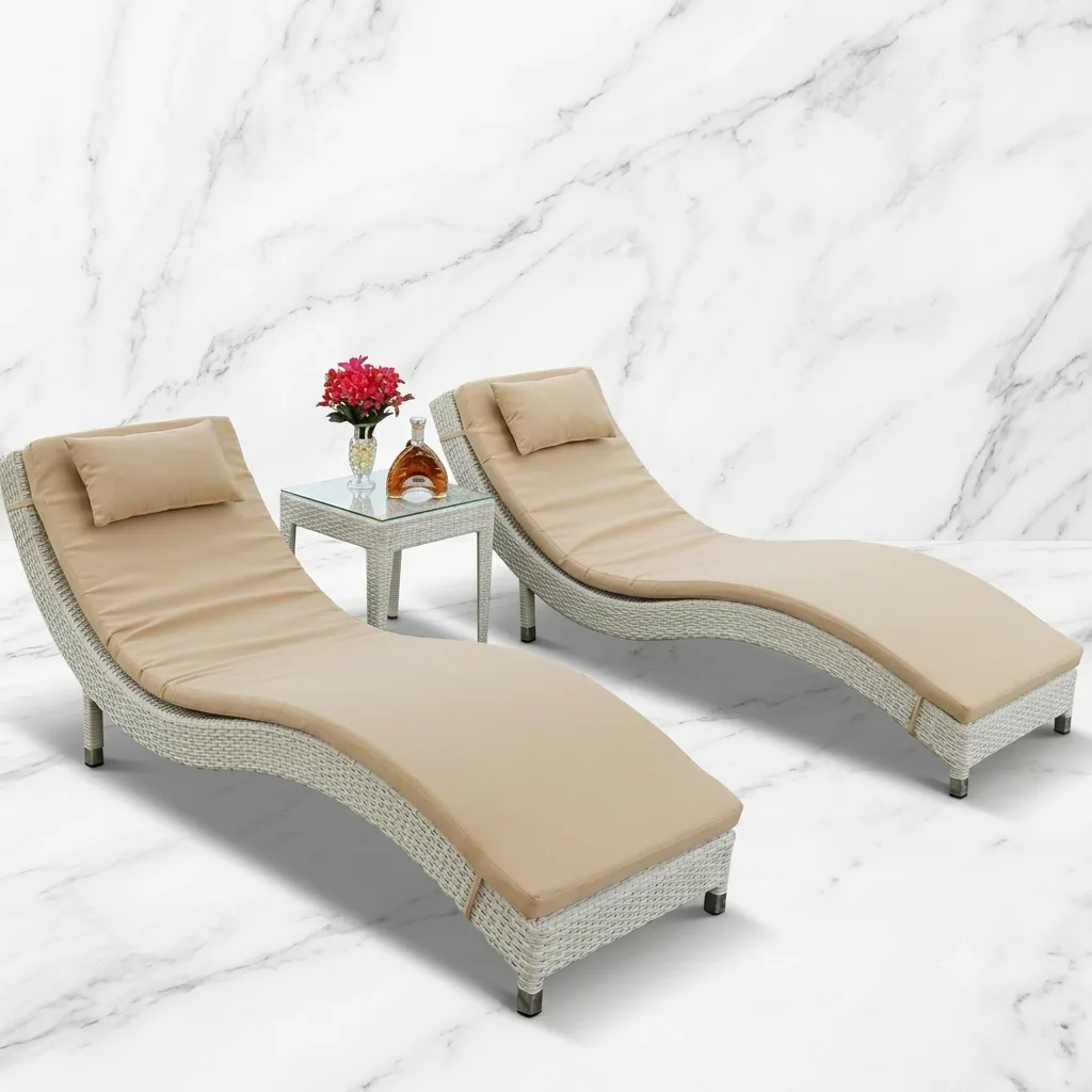 Swimming Poolside Lounger Set Of 2 With Matching Side Table - Arsh Furniture  — Model AE-98