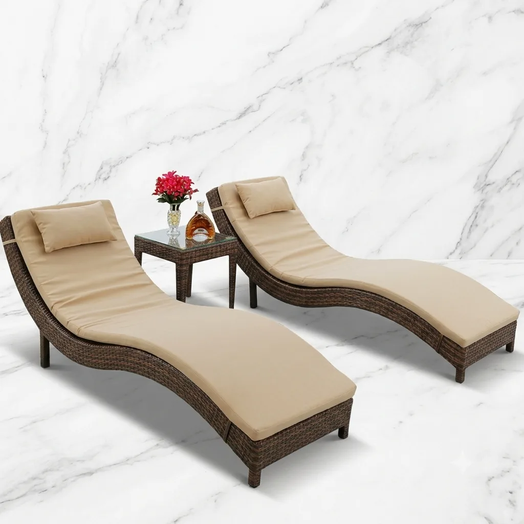 Swimming Poolside Lounger Set Of 2 With Matching Side Table - Arsh Furniture  — Model AE-98
