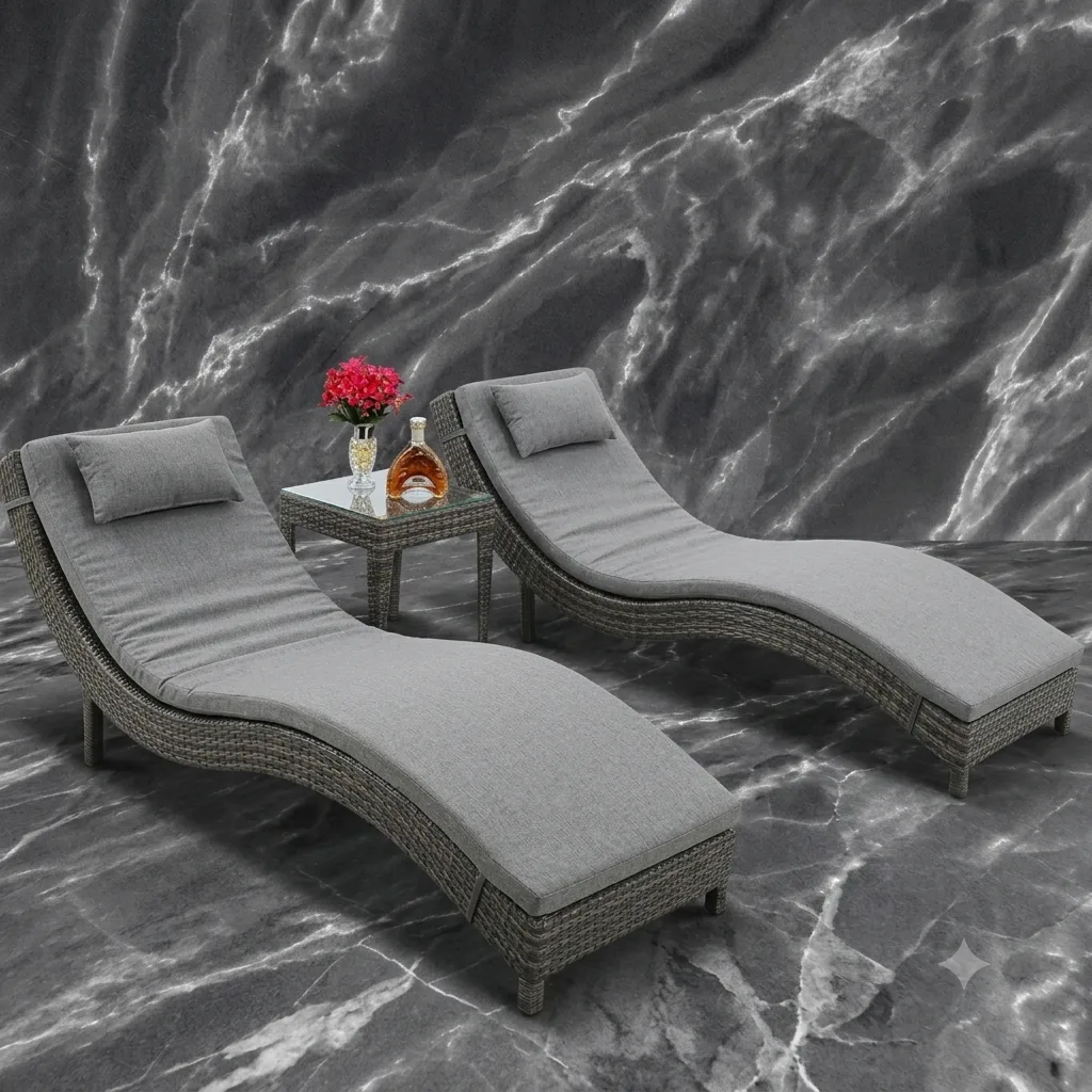 Swimming Poolside Lounger Set Of 2 With Matching Side Table - Arsh Furniture  — Model AE-98