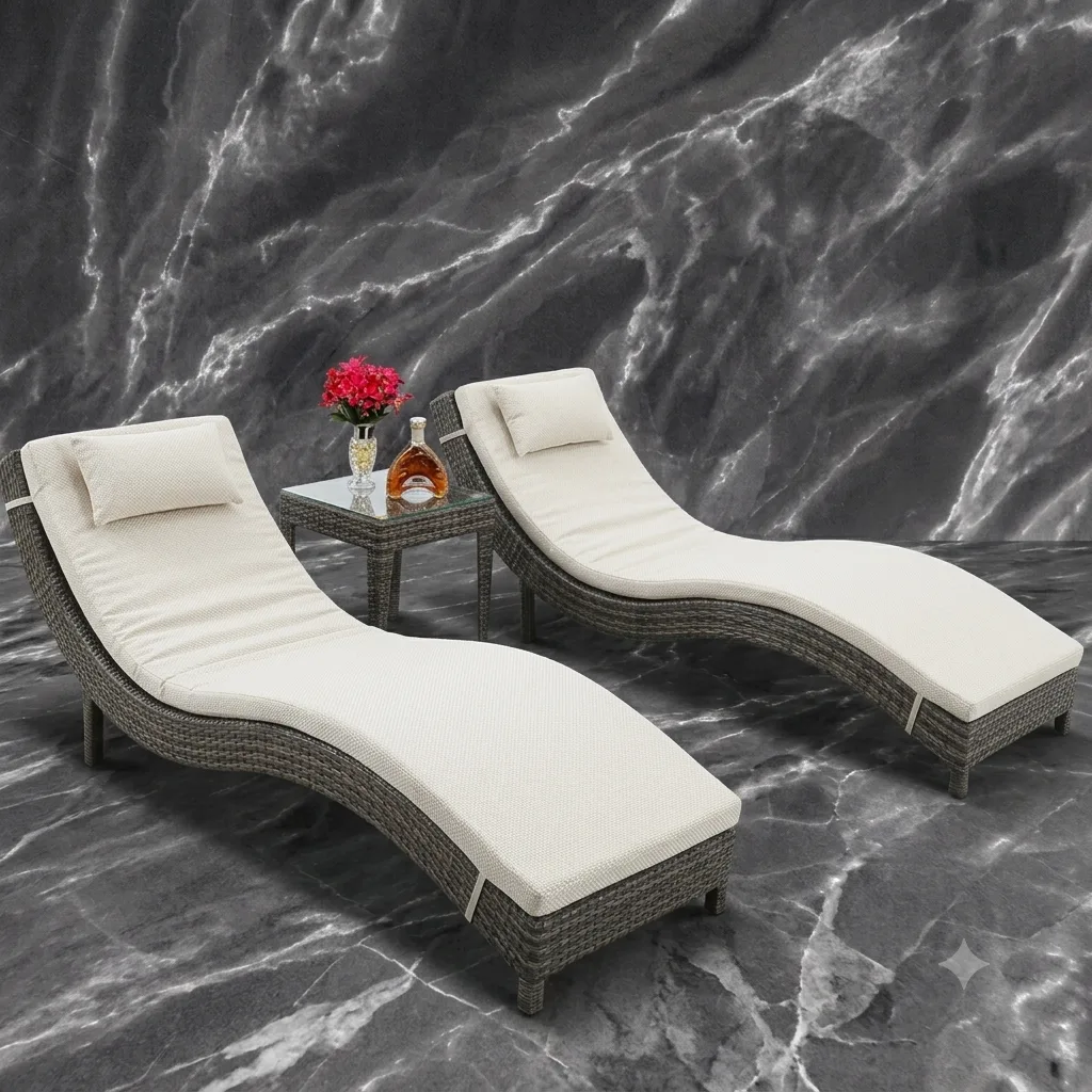 Swimming Poolside Lounger Set Of 2 With Matching Side Table - Arsh Furniture  — Model AE-98