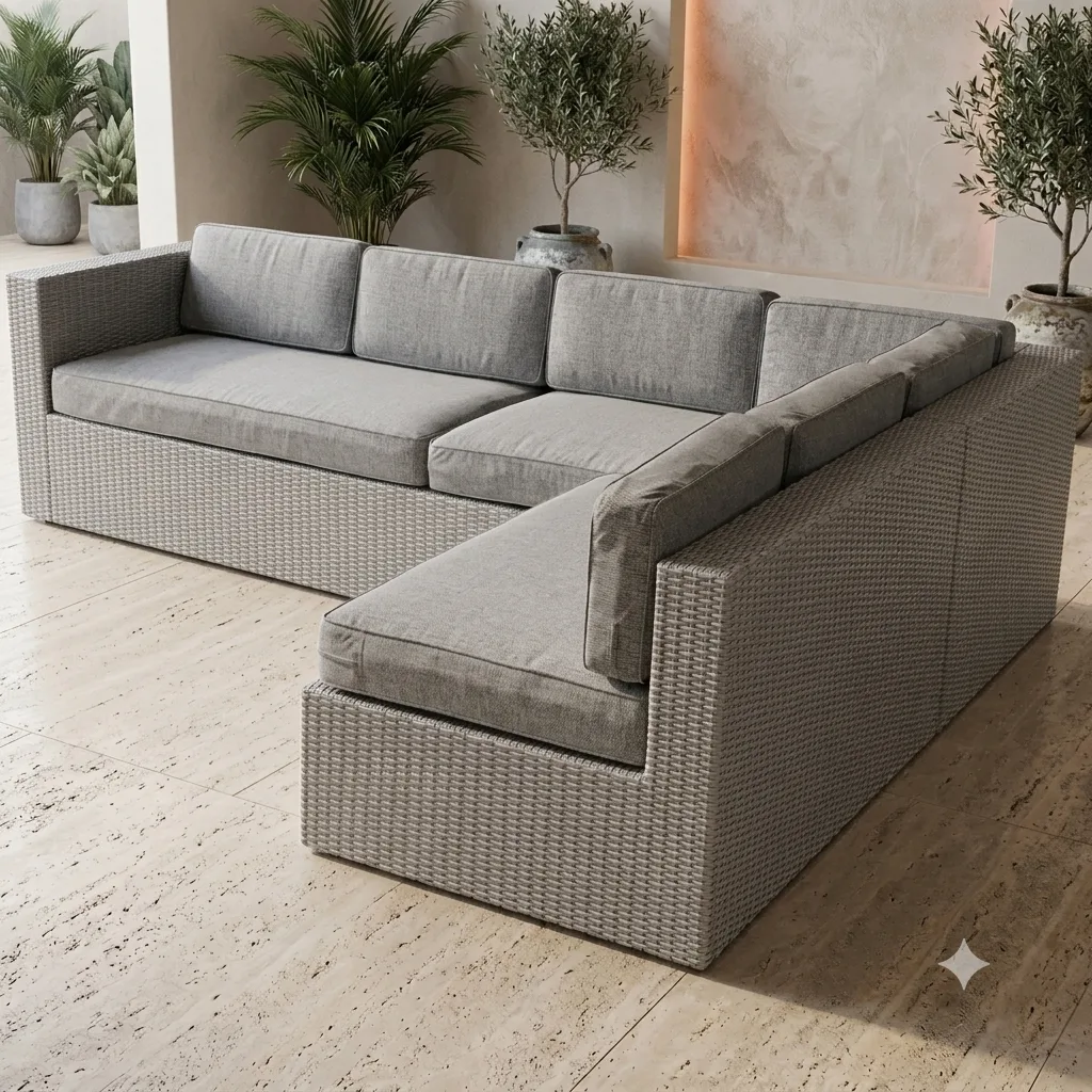 Outdoor Wicker L-Shaped Sectional Corner Sofa 8 Seater - Arsh Furniture — Model AE-100