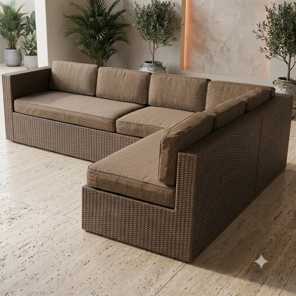 Outdoor Wicker L-Shaped Sectional Corner Sofa 8 Seater - Arsh Furniture — Model AE-100