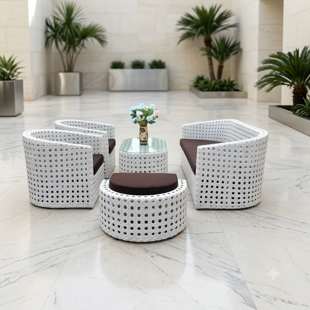 6-Piece Outdoor Eyelet Wicker Conversation Sofa Set - Arsh Furniture 
