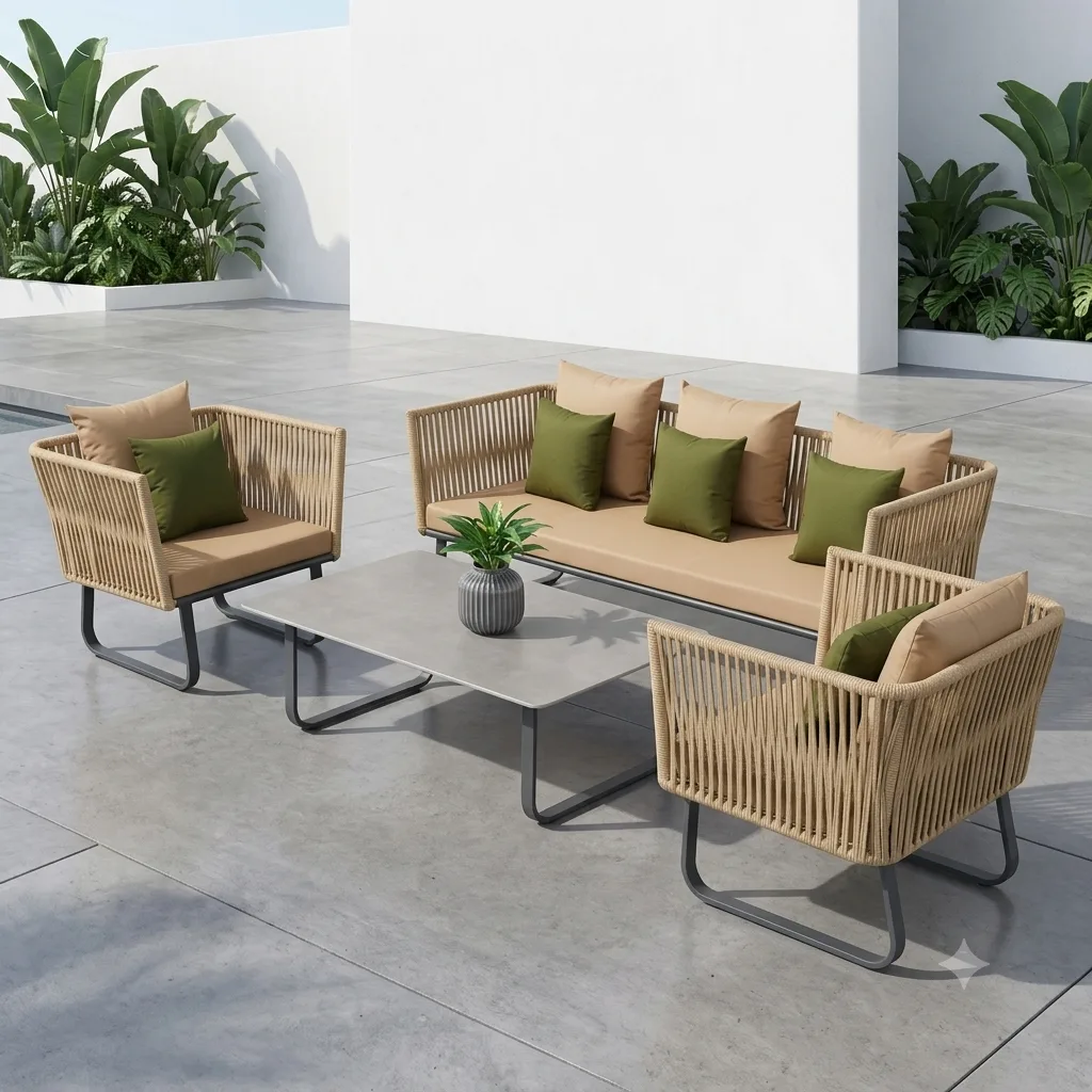Luxury Outdoor Rope Sofa Set With Coffee Table - Arsh Furniture 